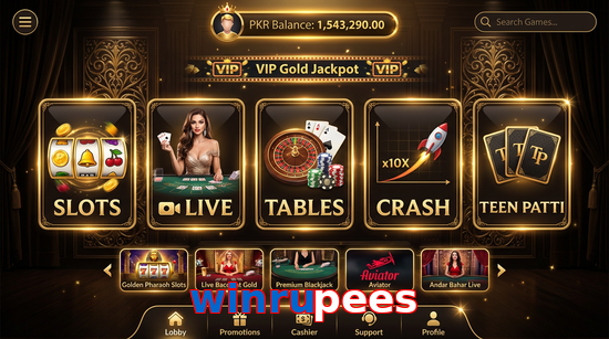 Main screen of Winrupees casino page for PK players