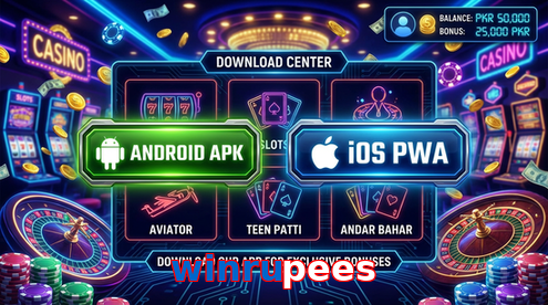 Main screen of Winrupees download page for PK players